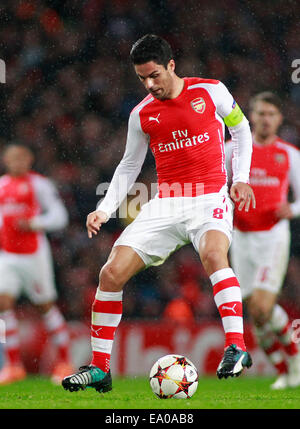 LONDON, ENGLAND - NOV 04: Arsenals Mikel Arteta während der UEFA-Champions-League-Partie zwischen Arsenal aus England und Anderlecht aus Belgien spielte The Emirates Stadium am 4. November 2014 in London, England. (Foto von Mitchell Gunn/ESPA) Stockfoto