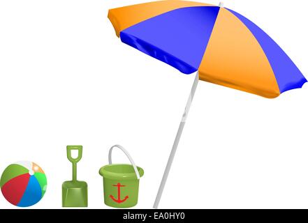 Strandspielzeug und Sonnenschirm Stock Vektor