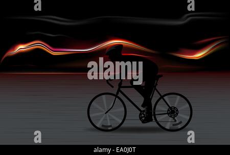 Vektor-Illustration der vollen Geschwindigkeit Fahrrad Ryder silhouette mit feurigen Hintergrund Stock Vektor