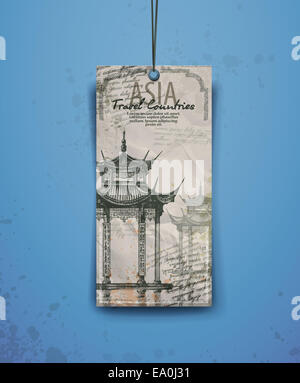 Asien. Pagoden und Tempel Silhouette, Illustration Stockfoto