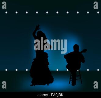 Mann und Frau, die Durchführung von Flamenco auf der Bühne Stock Vektor
