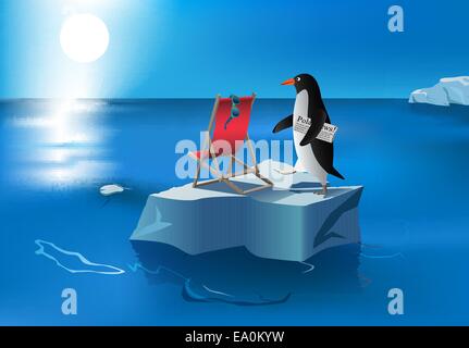 Vektor-humorvolle Darstellung der Pinguin auf geschmolzenen Eisberg, eps10 Illustration, Verlaufsgitter und Transparenz verwendet Stock Vektor