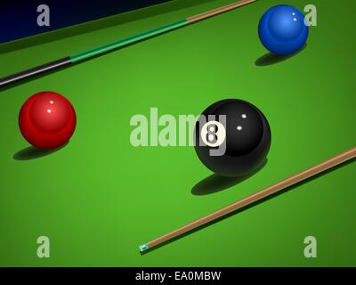 realistische Snooker Vektorgrafik mit Bällen und Stöcken Stock Vektor