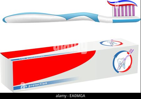 Zahnbürste und Zahnpasta auf weißem Hintergrund, Verlaufsgitter verwendet Stock Vektor
