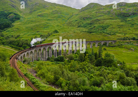 Der Jacobite Dampfzug überqueren Glenfinnan Viadukt Stockfoto
