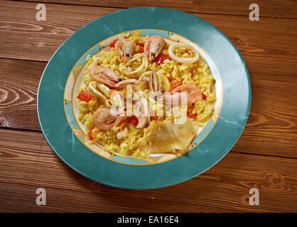 Spanische Paella de Marisco Stockfoto