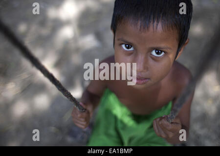 Narayangonj, Bangladesch. 5. November 2014. Spielt eine Mädchen auf einer Schaukel in Bangladesch unter Baum © Zakir Hossain Chowdhury/ZUMA Draht/Alamy Live News Stockfoto