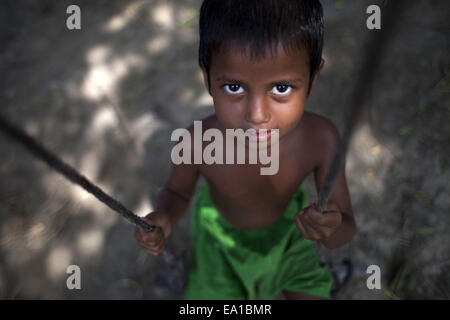 Narayangonj, Bangladesch. 5. November 2014. Spielt eine Mädchen auf einer Schaukel in Bangladesch unter Baum © Zakir Hossain Chowdhury/ZUMA Draht/Alamy Live News Stockfoto