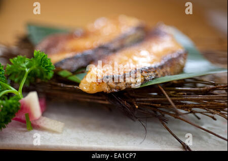 Japanisches Teppanyaki gebratener Kabeljau Stockfoto