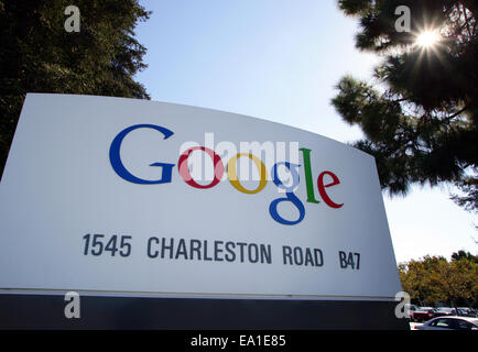 Google corporate Zeichen, Google-Zentrale in Mountain View, Kalifornien CA USA Stockfoto