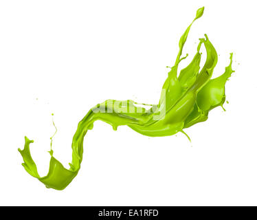 Grüne Farbe Splash, isoliert auf weißem Hintergrund Stockfoto