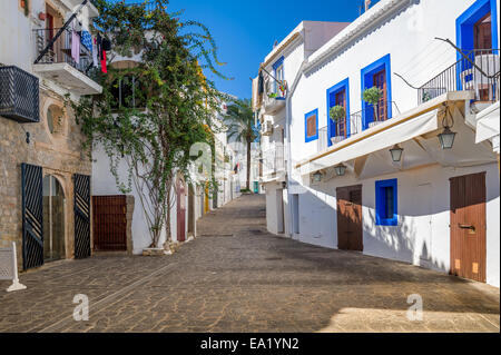 Weiße Häuser in Ibiza street Stockfoto