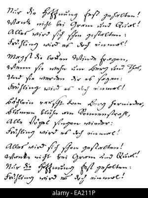 Historischen Manuskript, Gedicht von August Heinrich Hoffmann und Hoffmann von Fallersleben, 1798-1874, deutscher Hochschullehrer ich Stockfoto