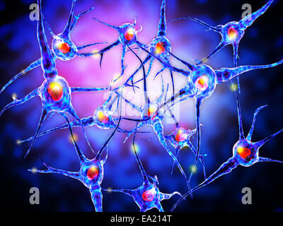 3D Darstellung der Viren, die Nervenzellen angreifen Stockfoto