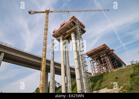 Bau der Lahntalbrücke bei Limburg / Lahn Stockfoto