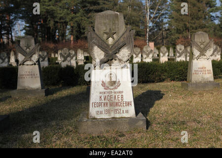 Grab von sowjetischen Offizier Georgy Kiselev auf dem sowjetischen Garnison-Friedhof in Dresden, Sachsen, Deutschland. Stockfoto