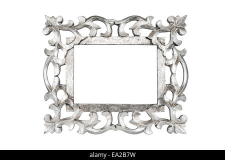 Alt Antik Silber Bilderrahmen. Isoliert auf weißem Hintergrund mit Beschneidungspfad. Stockfoto