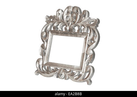 Alt Antik Silber Bilderrahmen. Isoliert auf weißem Hintergrund mit Beschneidungspfad. Stockfoto