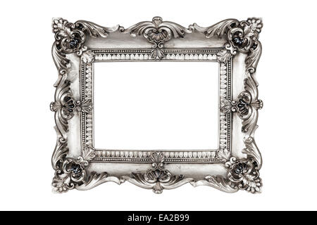 Alt Antik Silber Bilderrahmen. Isoliert auf weißem Hintergrund mit Beschneidungspfad. Stockfoto