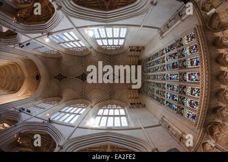 Die schöne und zarte Fan gewölbte Decke des Bath Abbey in Bath, Somerset Stockfoto