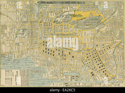 Der „Plan of Edo“ aus der Provinz Musashi bietet eine detaillierte Karte der Stadt Edo (heute Tokio), die das Stadtbild und die Entwicklung während der Edo-Zeit in Japan veranschaulicht. Stockfoto