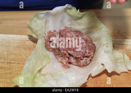 Kohlrouladen. In der polnischen Küche, auf dem polnischen Tisch. Gefülltes Kraut, polnische Küche Spezialität vorbereiten. Stockfoto