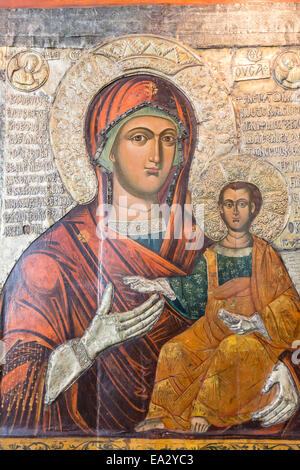Ikone der Heiligen Jungfrau Maria Eleusa datiert 1342, Archäologisches Museum, Nesebar (Nessebar), UNESCO-Weltkulturerbe, Bulgarien Stockfoto