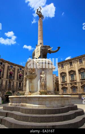 Elefant-Brunnen, Catania, Sizilien, Italien, Europa Stockfoto