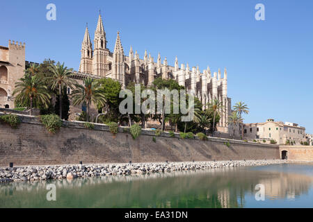 Kathedrale von Santa Maria von Palma (La Seu), Parc De La Mar, Palma de Mallorca (Mallorca), Balearen, Spanien, mediterran Stockfoto