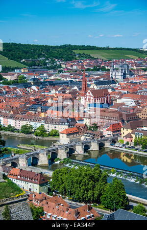 Blick über Würzburg von Festung Marienberg, Franken, Bayern, Deutschland, Europa Stockfoto