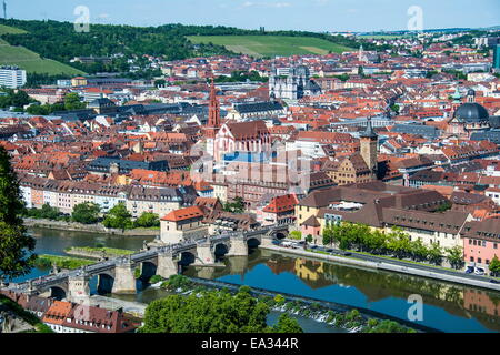 Blick über Würzburg von Festung Marienberg, Franken, Bayern, Deutschland, Europa Stockfoto