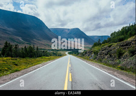 Gerade Bonne Bay Road am Ostarm des Gros Morne National Park, der UNESCO, Neufundland, Kanada, Nordamerika Stockfoto