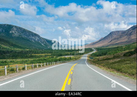 Gerade Bonne Bay Road am Ostarm des Gros Morne National Park, der UNESCO, Neufundland, Kanada, Nordamerika Stockfoto