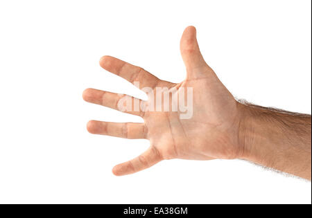 Offener Hand hautnah über weißen isoliert Stockfoto
