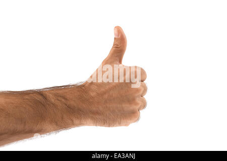 Thumbs Up Zeichen isoliert auf weiß Stockfoto