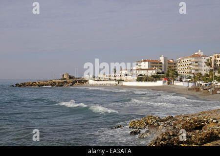 Playa El salón, Strand, Nerja, Spanien Stockfoto