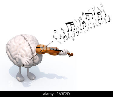 menschlichen Gehirns mit Armen und Beinen, die Geige, 3d Illustration spielt Stockfoto