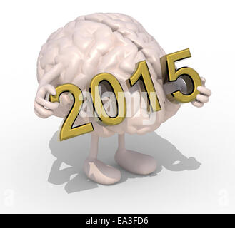 Gehirn mit Armen, Beinen und der 3D Inschrift 2015 Stockfoto