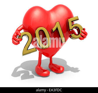 großes rotes Herz mit Armen, Beinen und der 3D Inschrift 2015 Stockfoto
