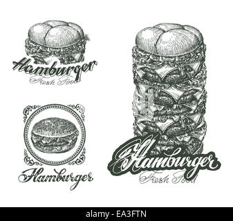 Burger-Symbole, Etiketten, Zeichen, Symbolen und Design-Elemente Stockfoto