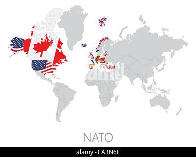 NATO auf Weltkarte Stockfoto