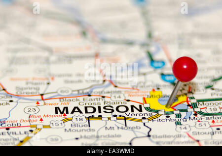 Madison-Pin auf der Karte Stockfoto