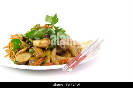 Chinesische zerkleinert Rindfleisch mit Riesengarnelen Stockfoto