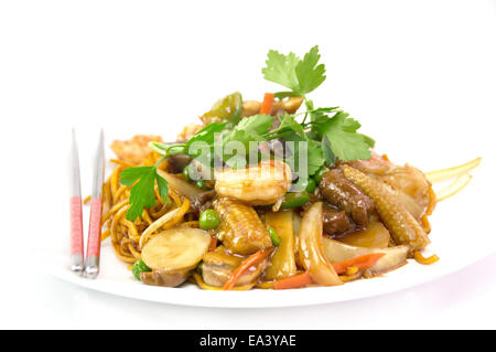 Chinesische zerkleinert Rindfleisch mit Riesengarnelen Stockfoto