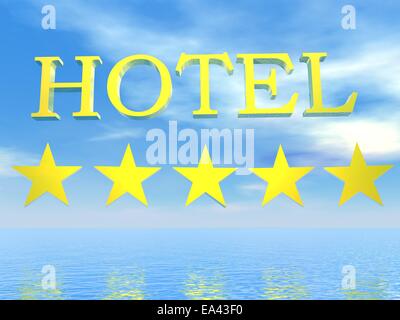 Golden Hotel Schild 5 Sterne - 3D render Stockfoto