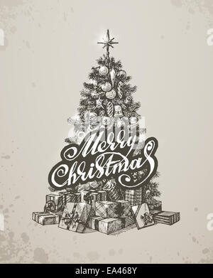 Weihnachten handgezeichneten Fell Baum für Xmas-design Stockfoto