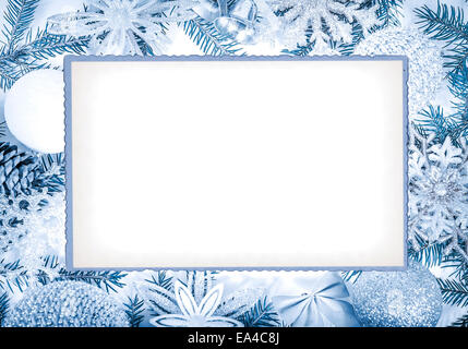 Weihnachten-Frame in Blautönen für Grußkarte Stockfoto
