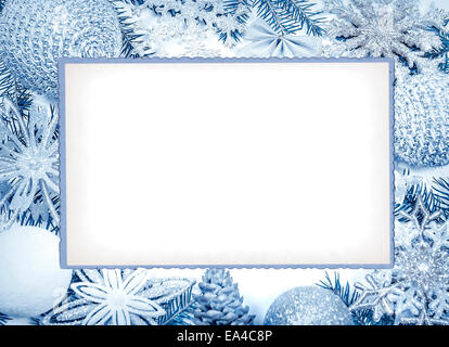 Weihnachten-Frame in Blautönen für Grußkarte Stockfoto