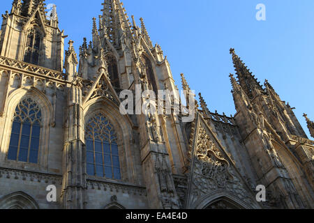 Spanien. Katalonien. Kathedrale von Barcelona. Von außen. Neo-gotische Fassade. des 19. Jahrhunderts. Stockfoto