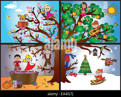 Illustration der Baum repräsentieren die vier Jahreszeiten: Frühling, Sommer, Herbst, Winter. Stockfoto